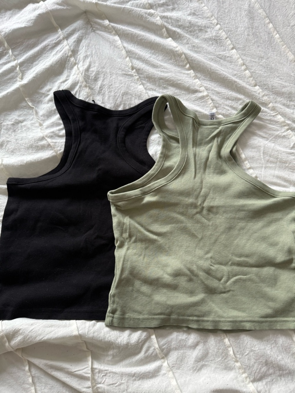 Ribbed Racerback Crop Tank Tops - Black & Sage - Picture 4 of 4